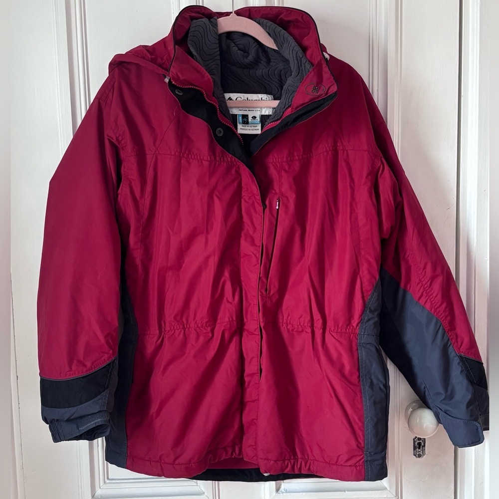 Women’s Columbia Interchange Jacket Red /Black Full Zip Removable Lining Large
